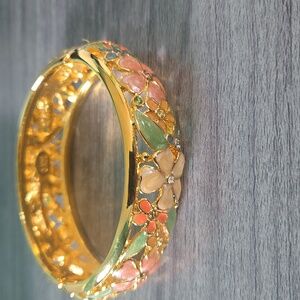 Joan Rivers Bangle Gold Tone, Pink, Green, Blue, Floral Vintage Bracelet